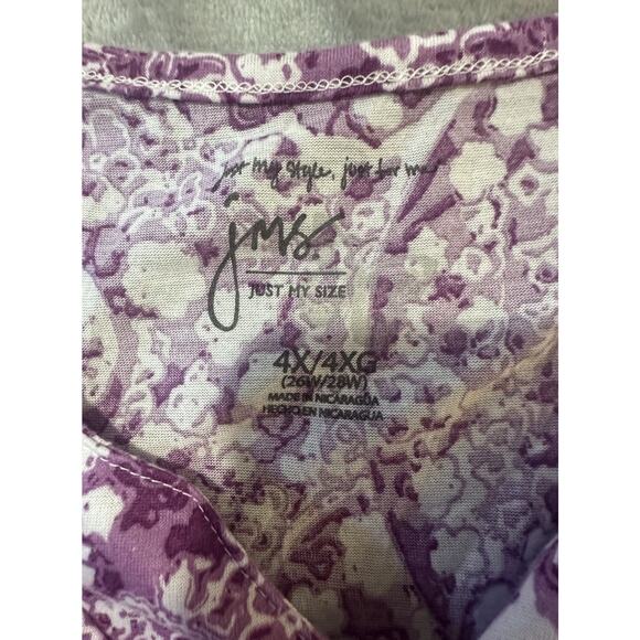JMS Just My Size 4X Purple Floral Print Top Short Sleeve Stretch Blouse 26W/28W - Picture 4 of 6